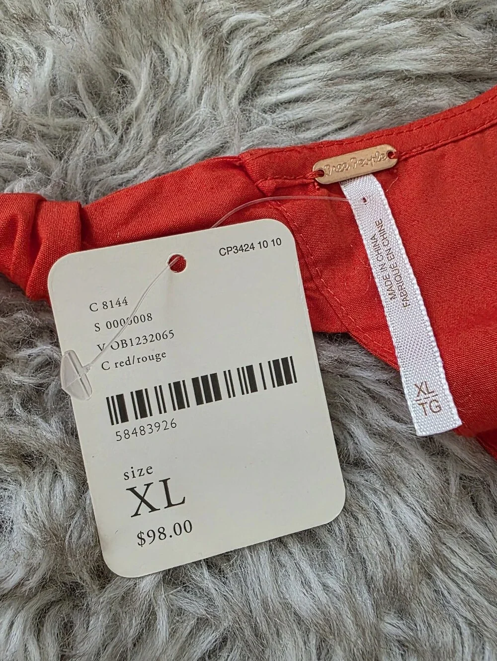 Free People Crimson Red Puff-Sleeve Peplum Wrap Top Open Back Women's Size XL
